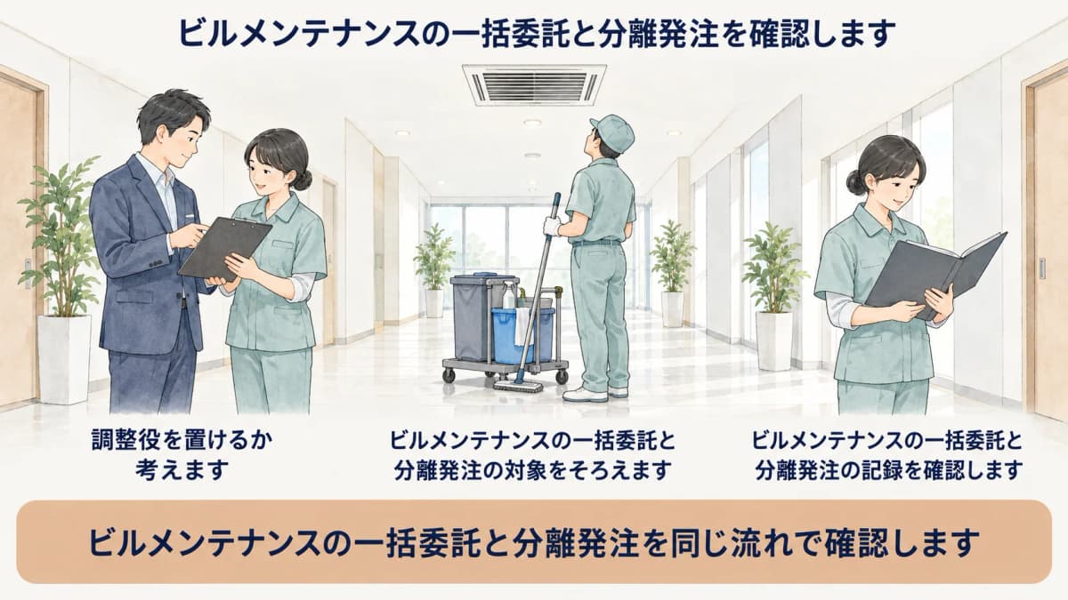 清掃発注で施設側の調整役を考える図