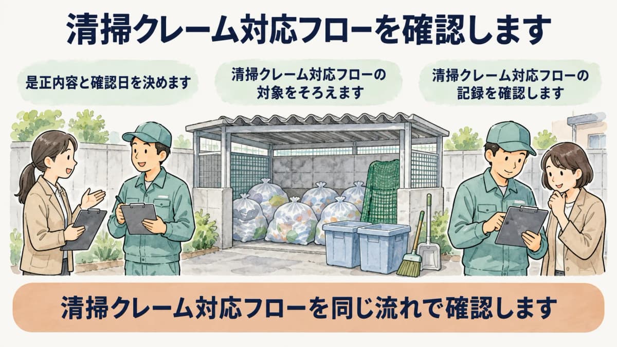苦情是正の確認日と次の検査を示す図