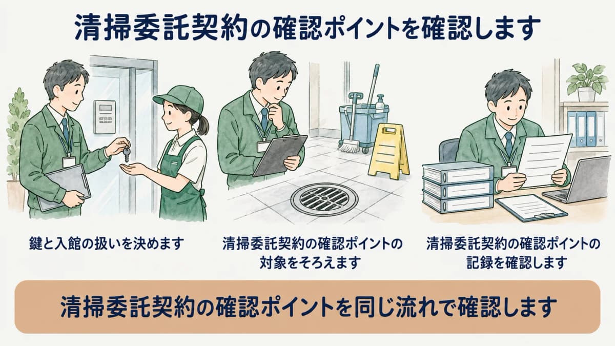 清掃委託の鍵と入館条件を整理する図