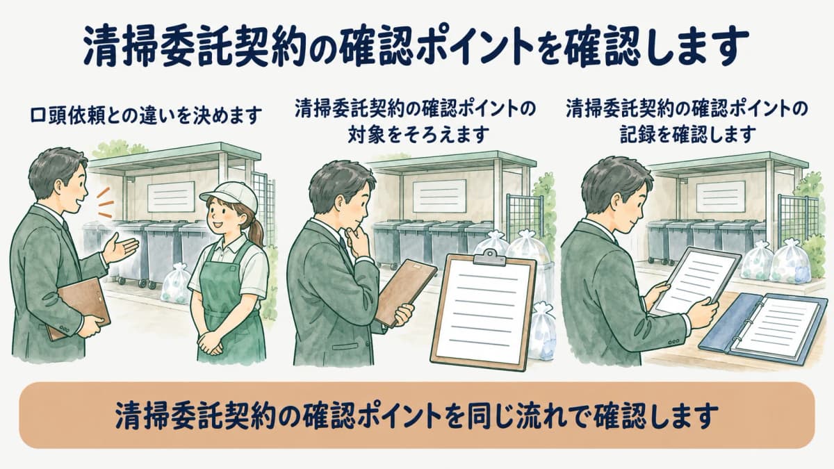 清掃の口頭依頼と契約変更を分ける図
