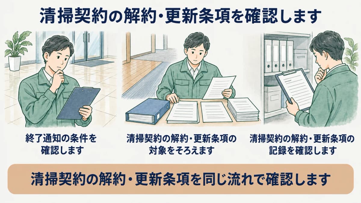 清掃契約の終了通知条件を確認する図