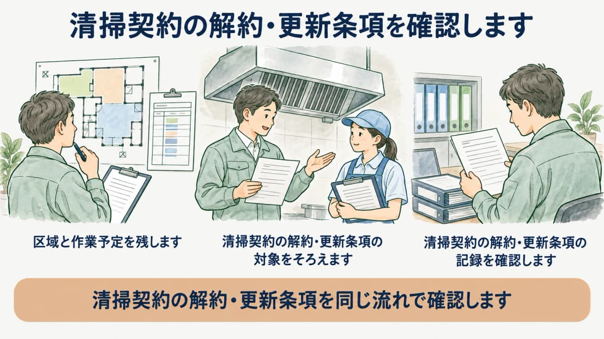 清掃の区域と作業予定を引き継ぐ図