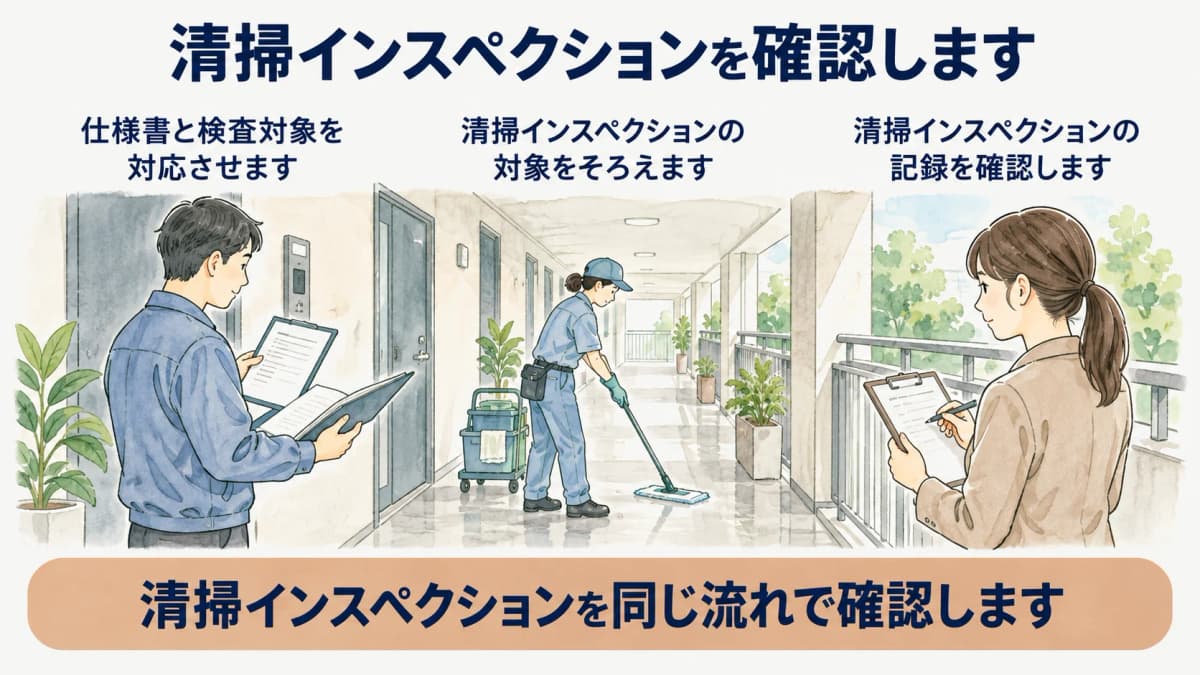 仕様書と検査対象を対応させるポイントを示す図