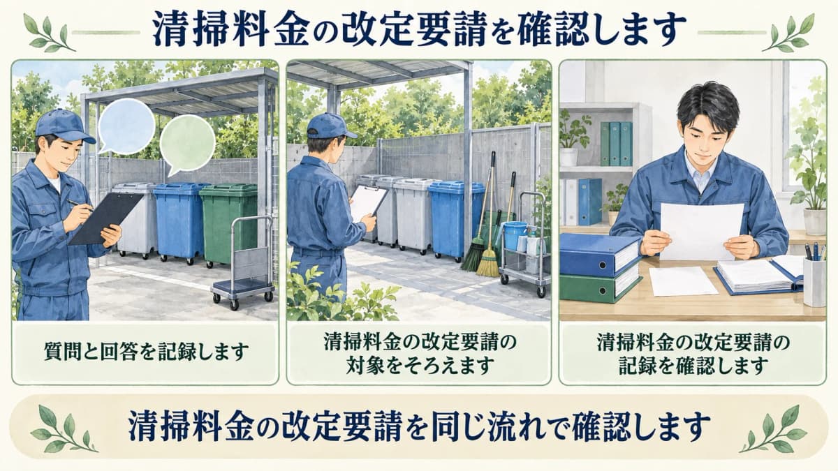 清掃料金改定の質問と回答を記録する図