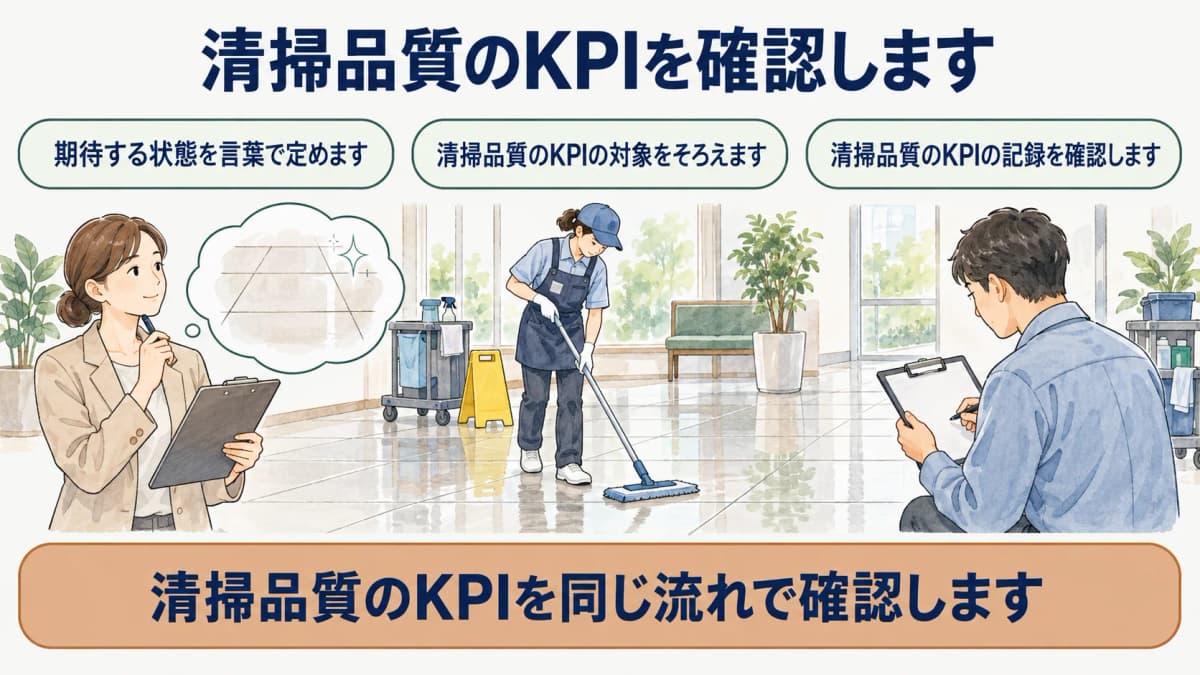 清掃後に確認する状態を言葉でそろえる図