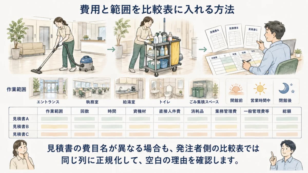費用と範囲を比較表に入れる方法