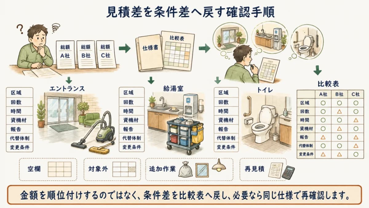 見積差を条件差へ戻す確認手順