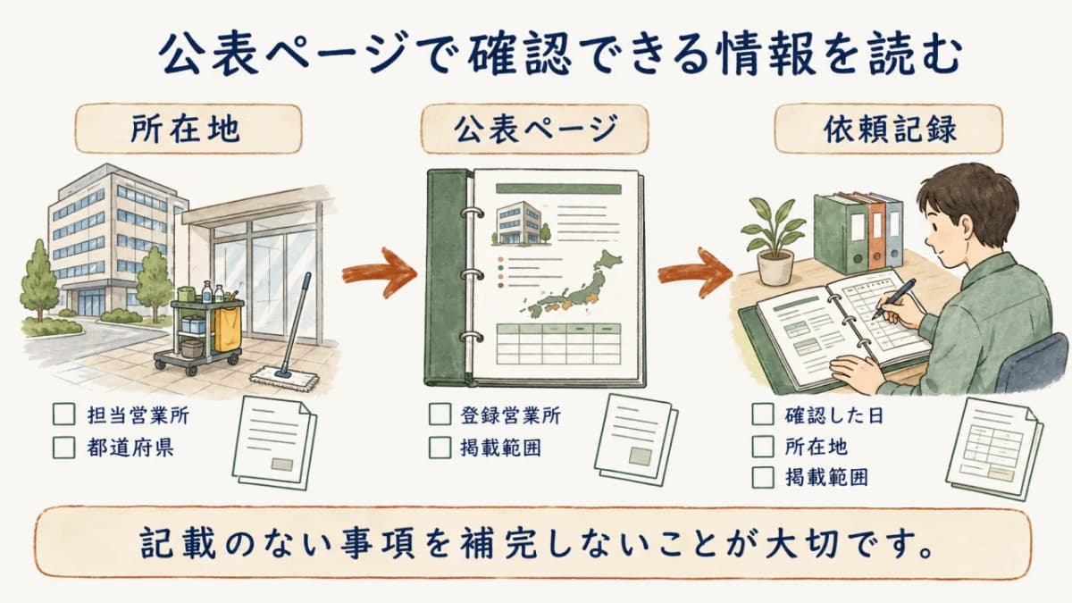 都道府県ごとの登録営業所公表ページへの案内を確認する図解
