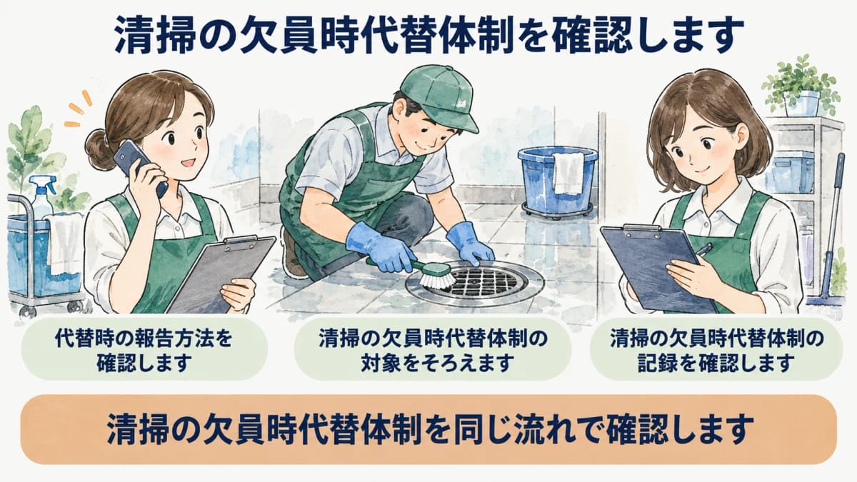 代替時の報告方法を確認するポイントを示す図