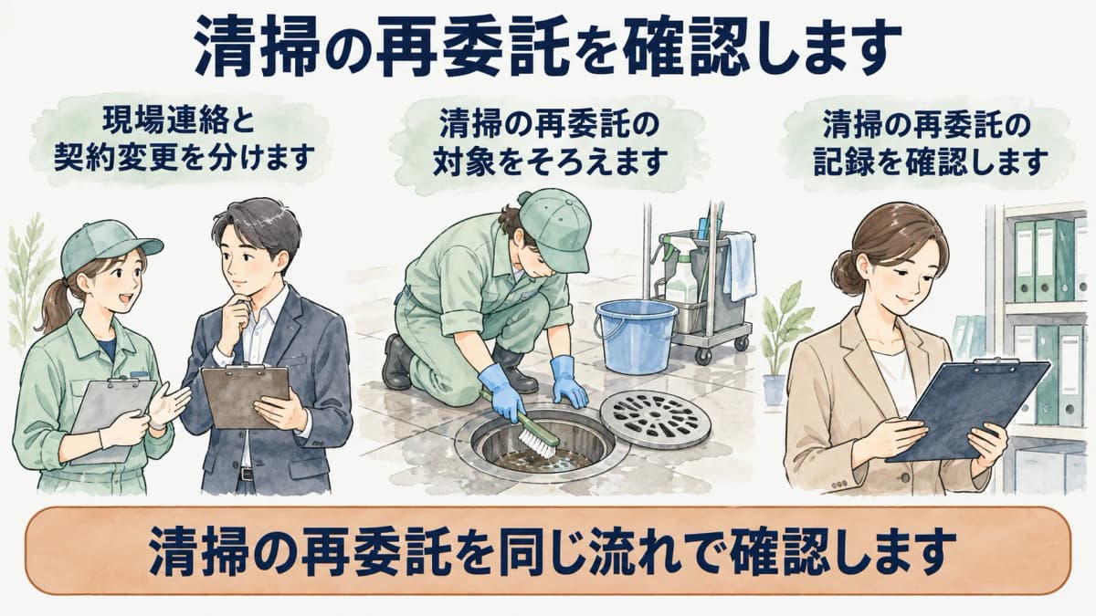 再委託の現場連絡と契約変更を分ける図