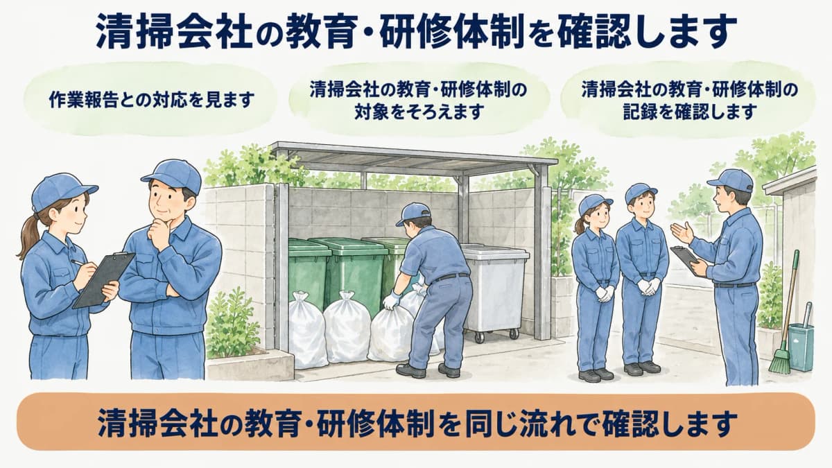 研修と作業報告の対応を確認する図