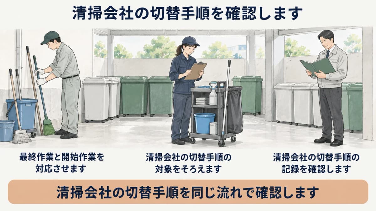 清掃の最終作業と開始作業を対応させる図