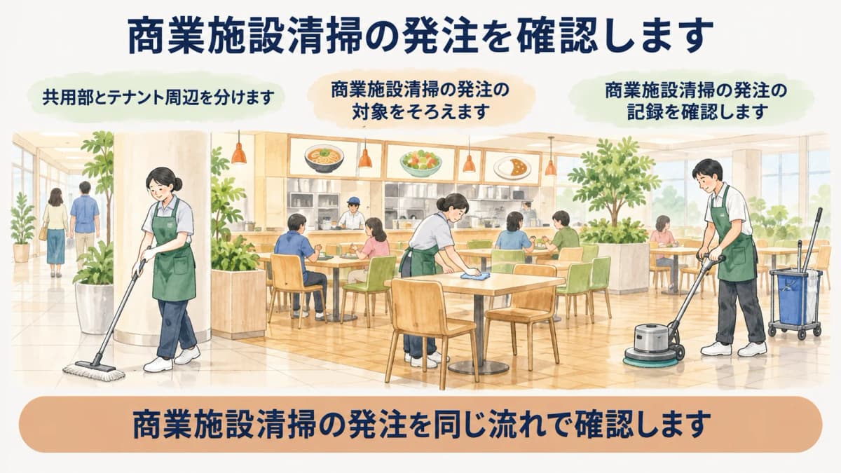 商業施設の共用部とテナント周辺を分ける図