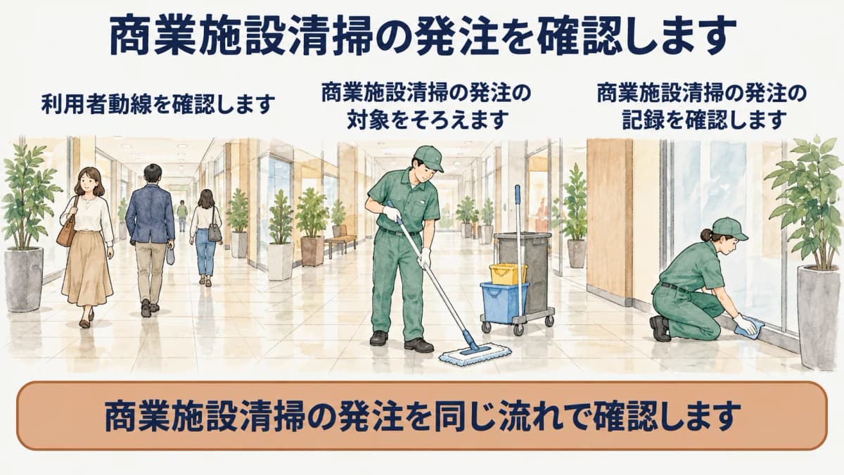商業施設の利用者動線を確認する清掃図