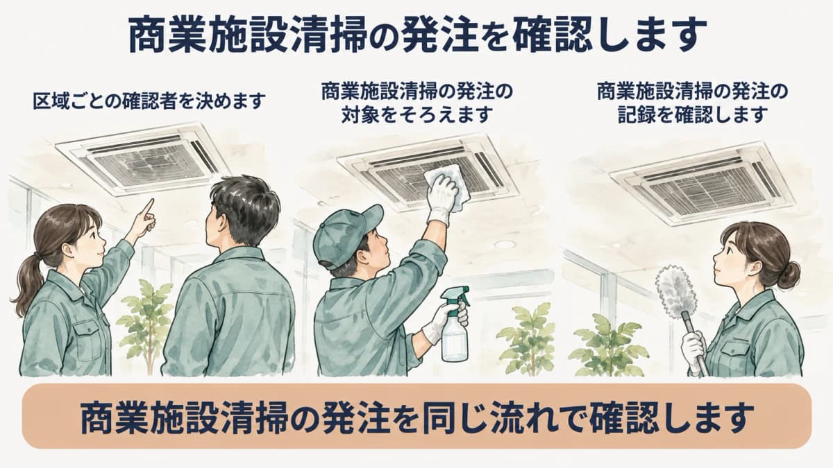 商業施設の区域ごとの清掃確認者を決める図