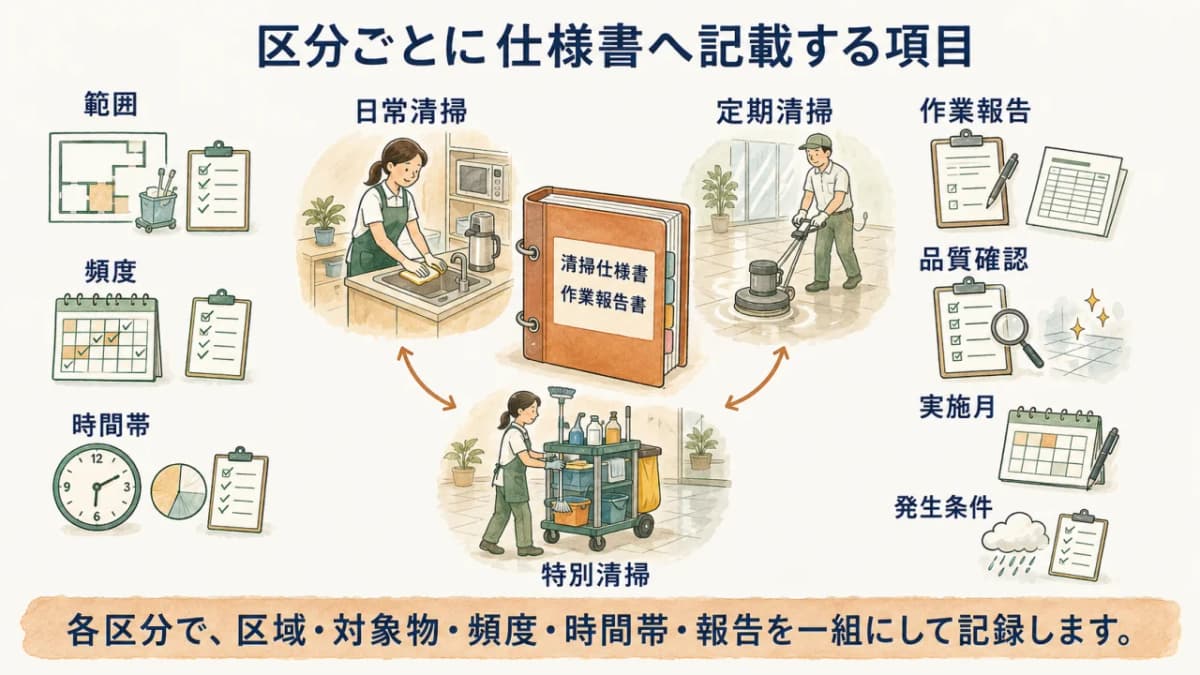 区分ごとに仕様書へ記載する項目