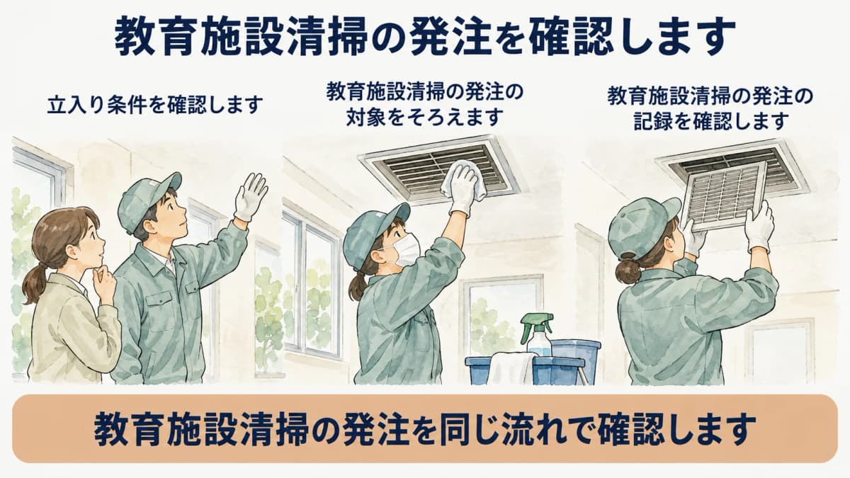 教育施設の清掃立入り条件を確認する図