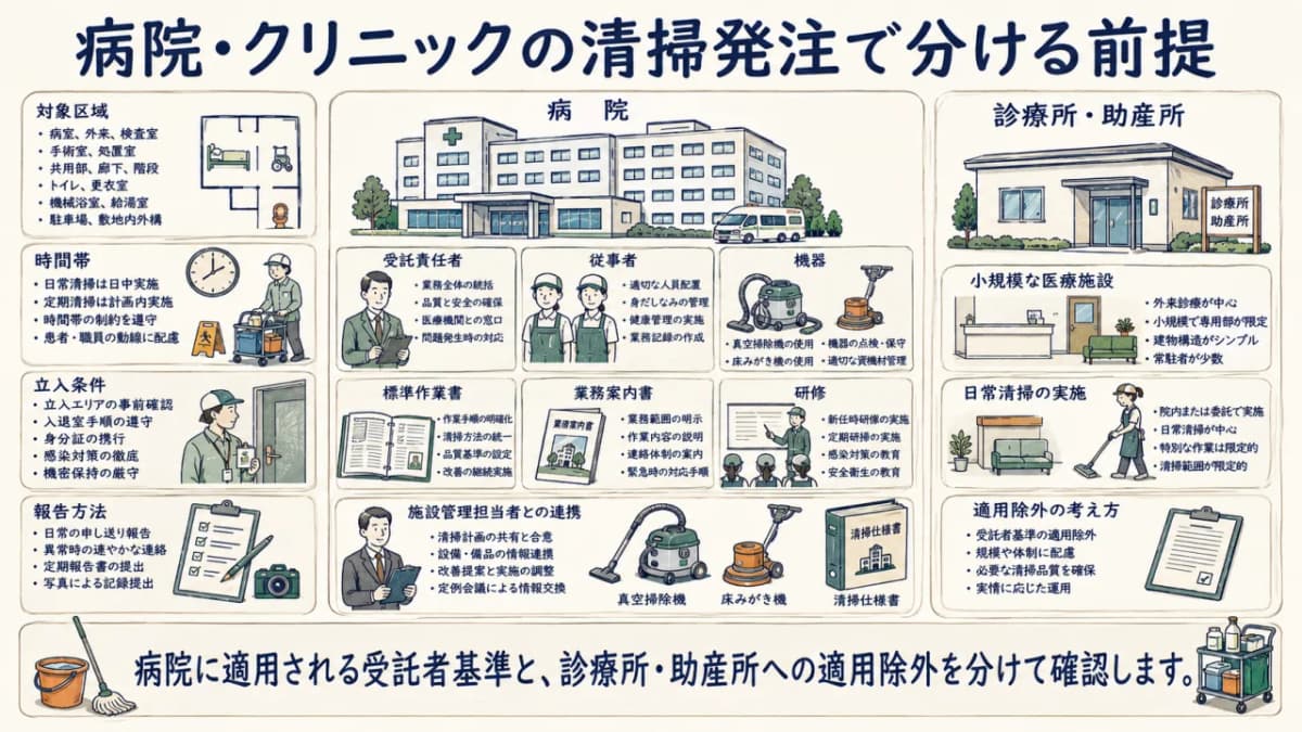 病院とクリニックの委託条件を分けて整理する図