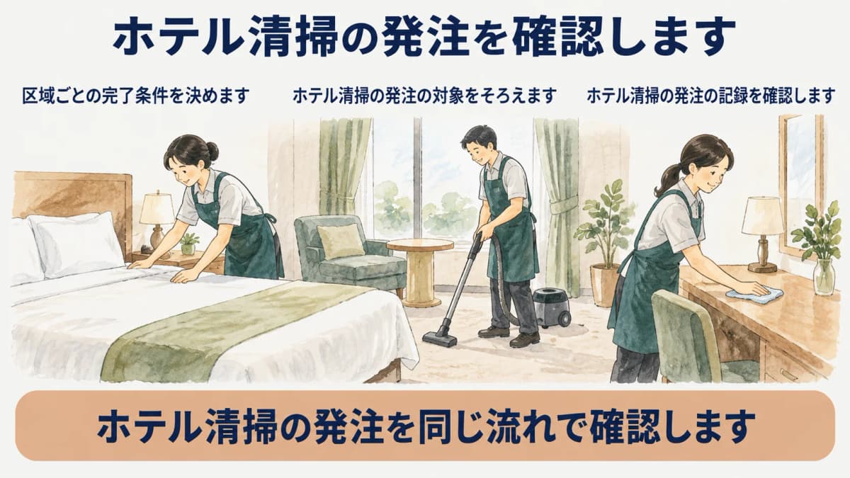 ホテル清掃の客室と共用部の完了条件を決める図