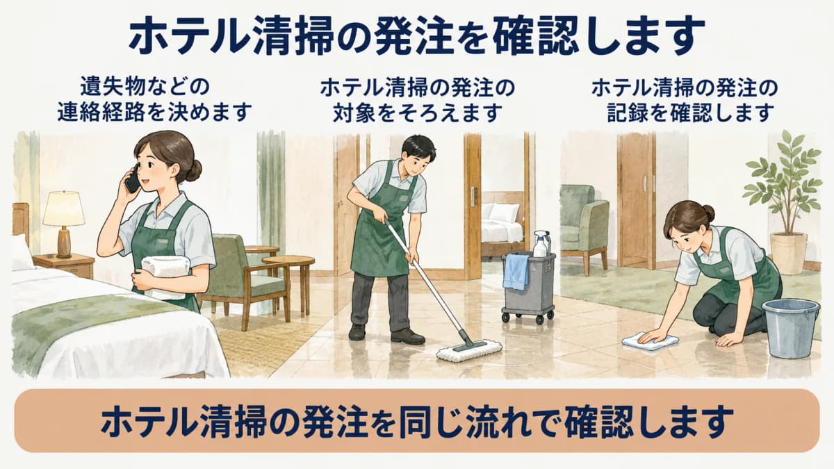 ホテル清掃の遺失物などの連絡経路を決める図