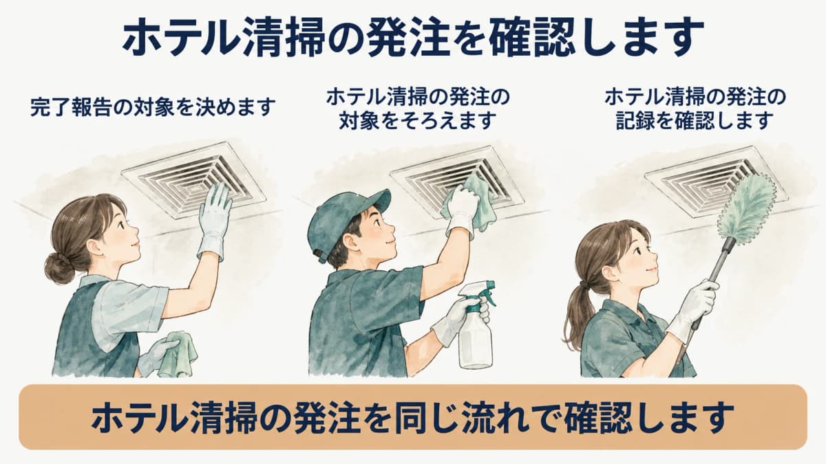 ホテル清掃の完了報告対象を決める図