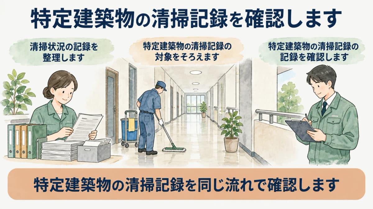 特定建築物の清掃状況記録を整理する図