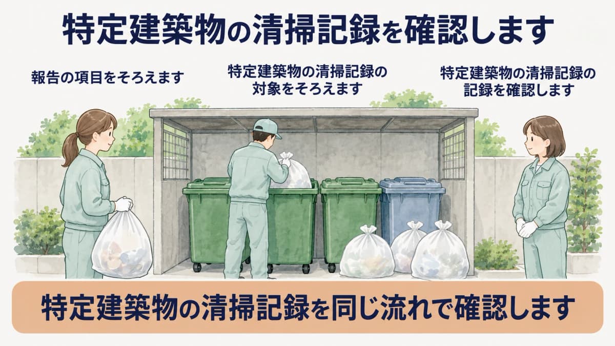 委託先へ清掃報告の項目をそろえる図